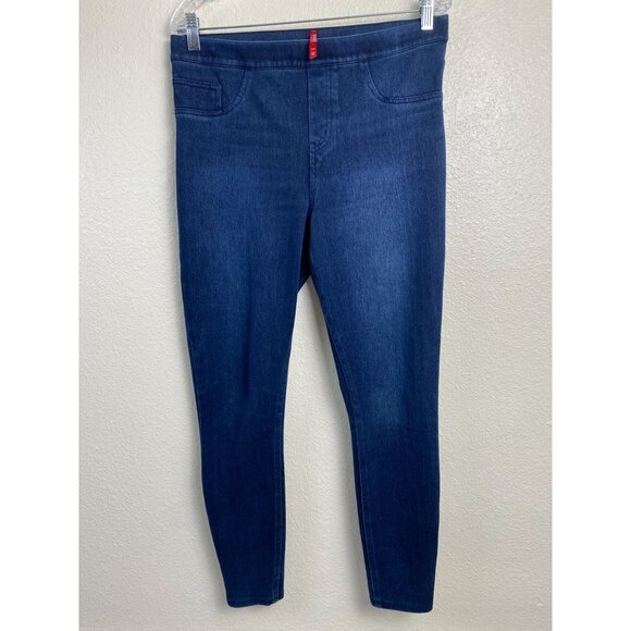 Spanx Blue Pull on Jegging Jeans Womens‎ size Large Blue Cotton Blend Stretch - Picture 1 of 12